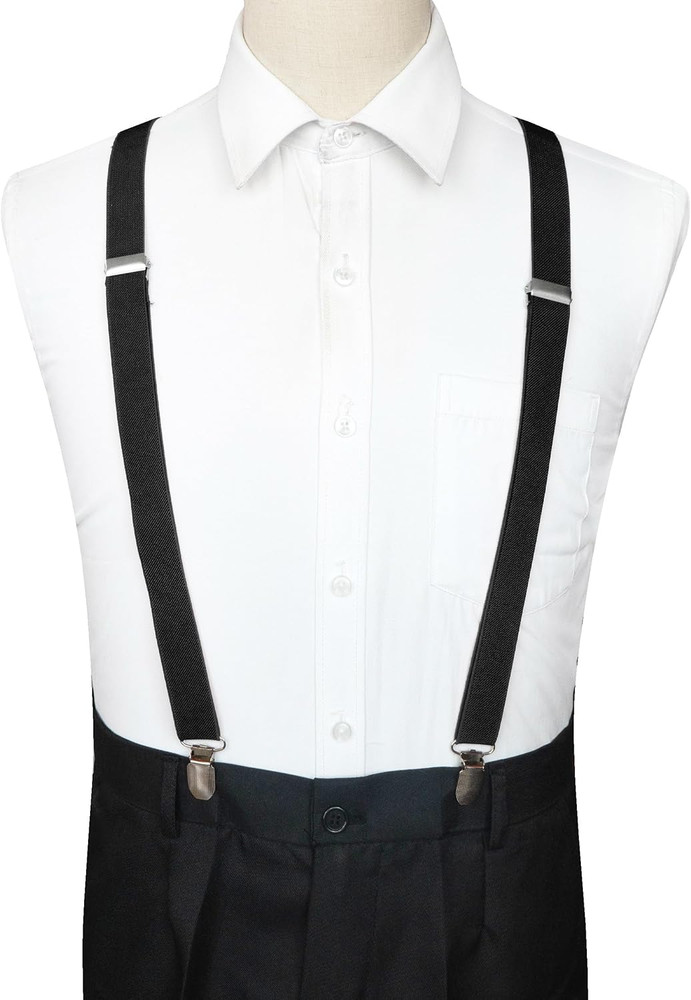 Mens Solid Color Suspender with 4 Clips Adjustable Braces