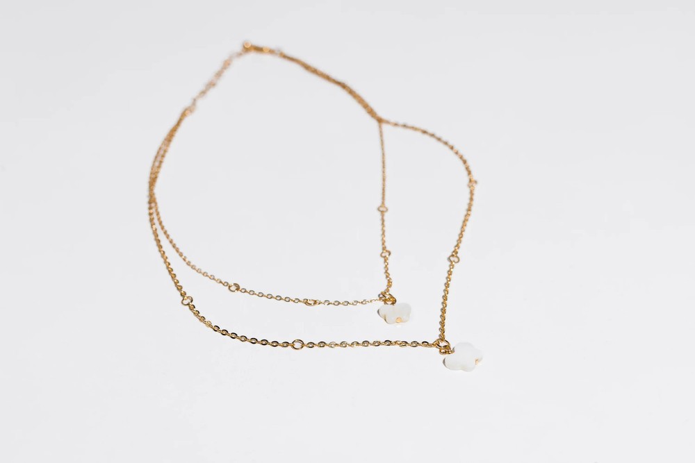 White 2 Row Butterfly Necklace
