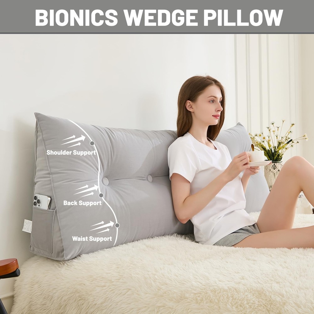Headboard Pillow for Bed,Triangular Wedge Pillow Headboard Positioning Suppor...