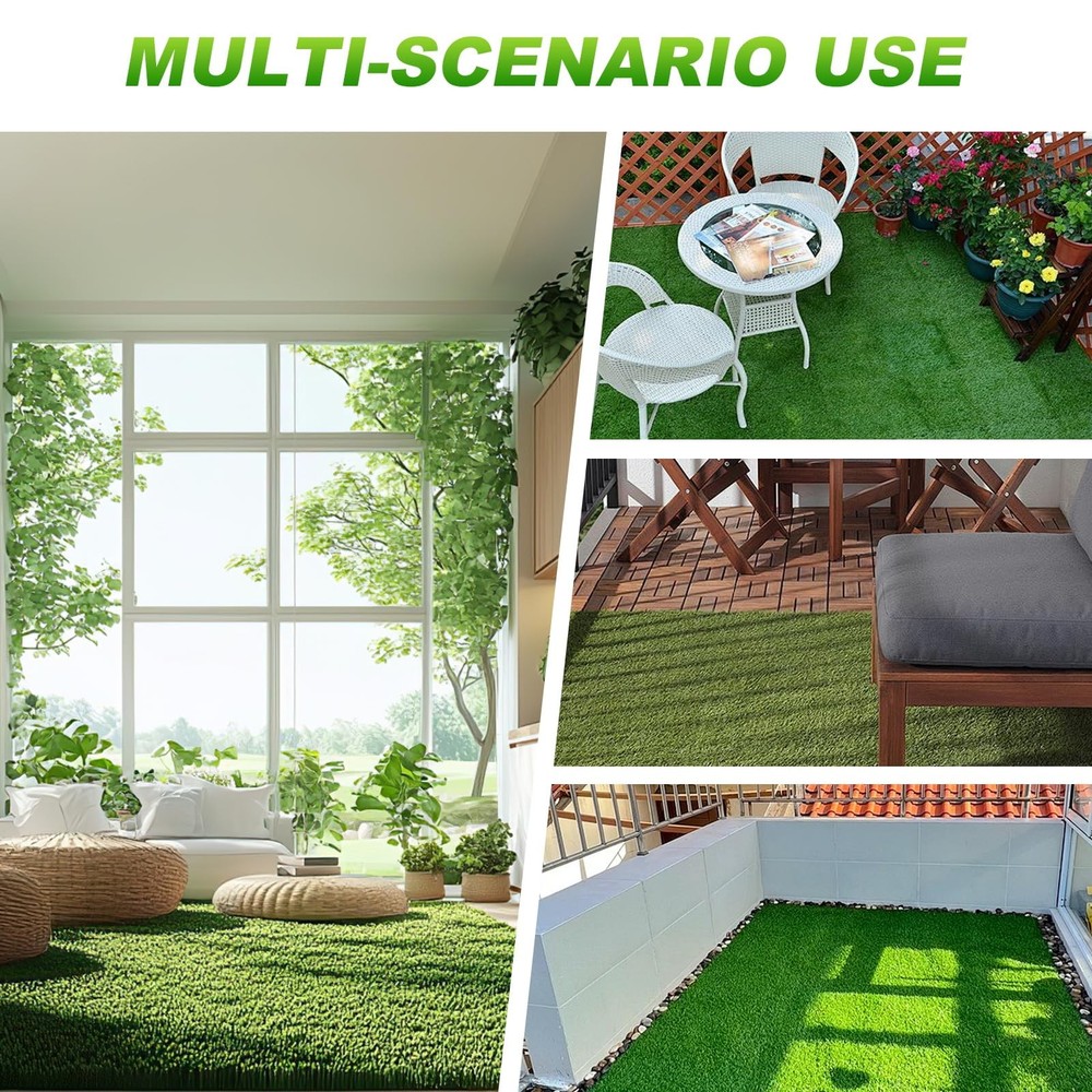 Artificial Grass Tiles Interlocking Turf Squares Deck 9 Pack -12"x12" Indoor ...