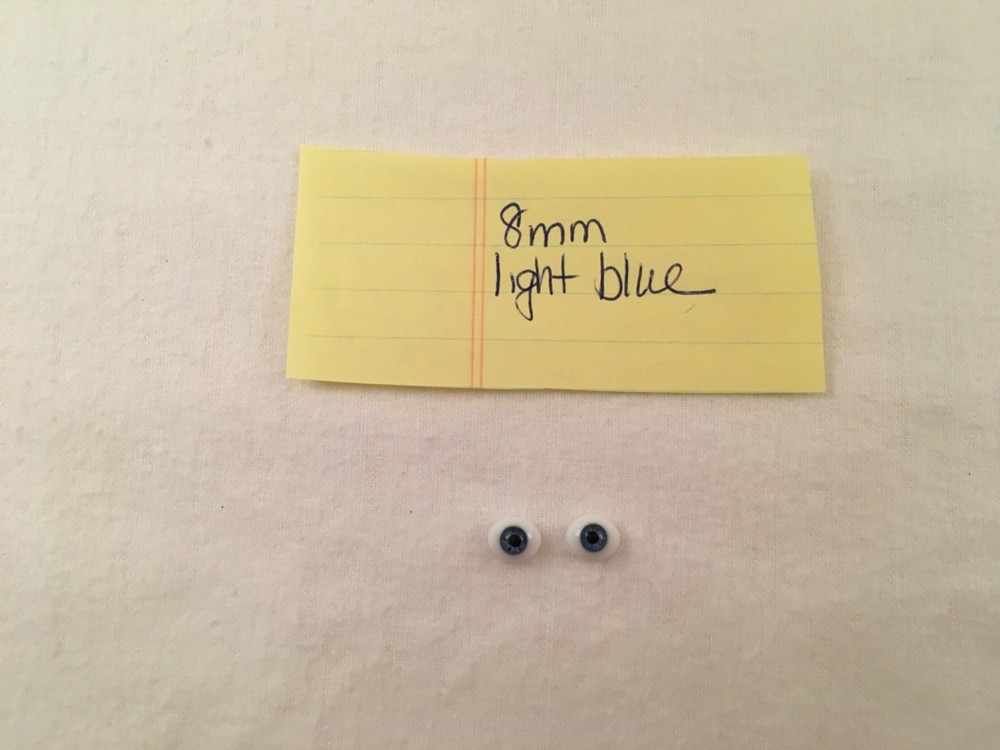 flat back glass eyes 8 mm light blue