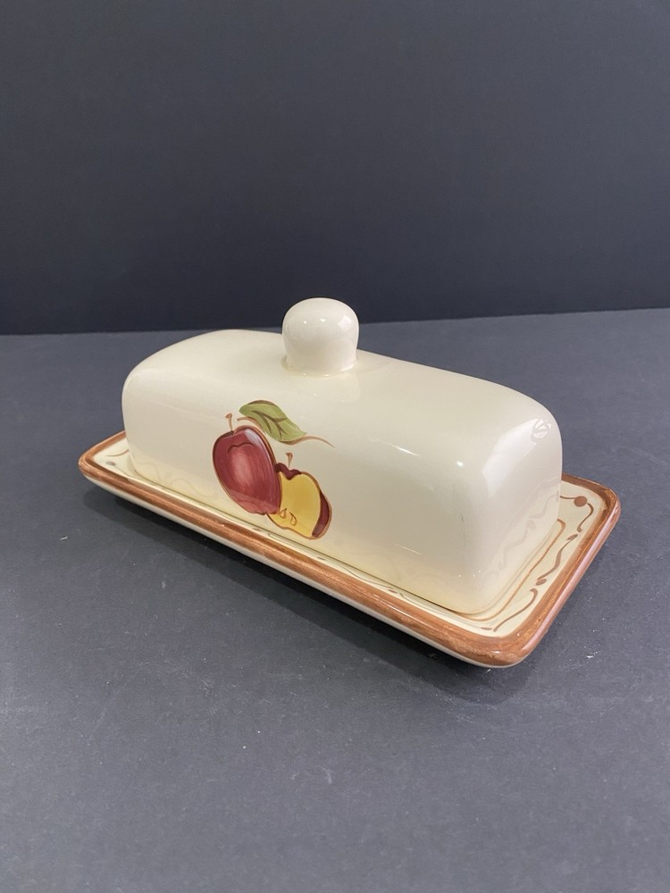 Around the Orchard Stoneware Covered Butter Dish With Apple Pattern