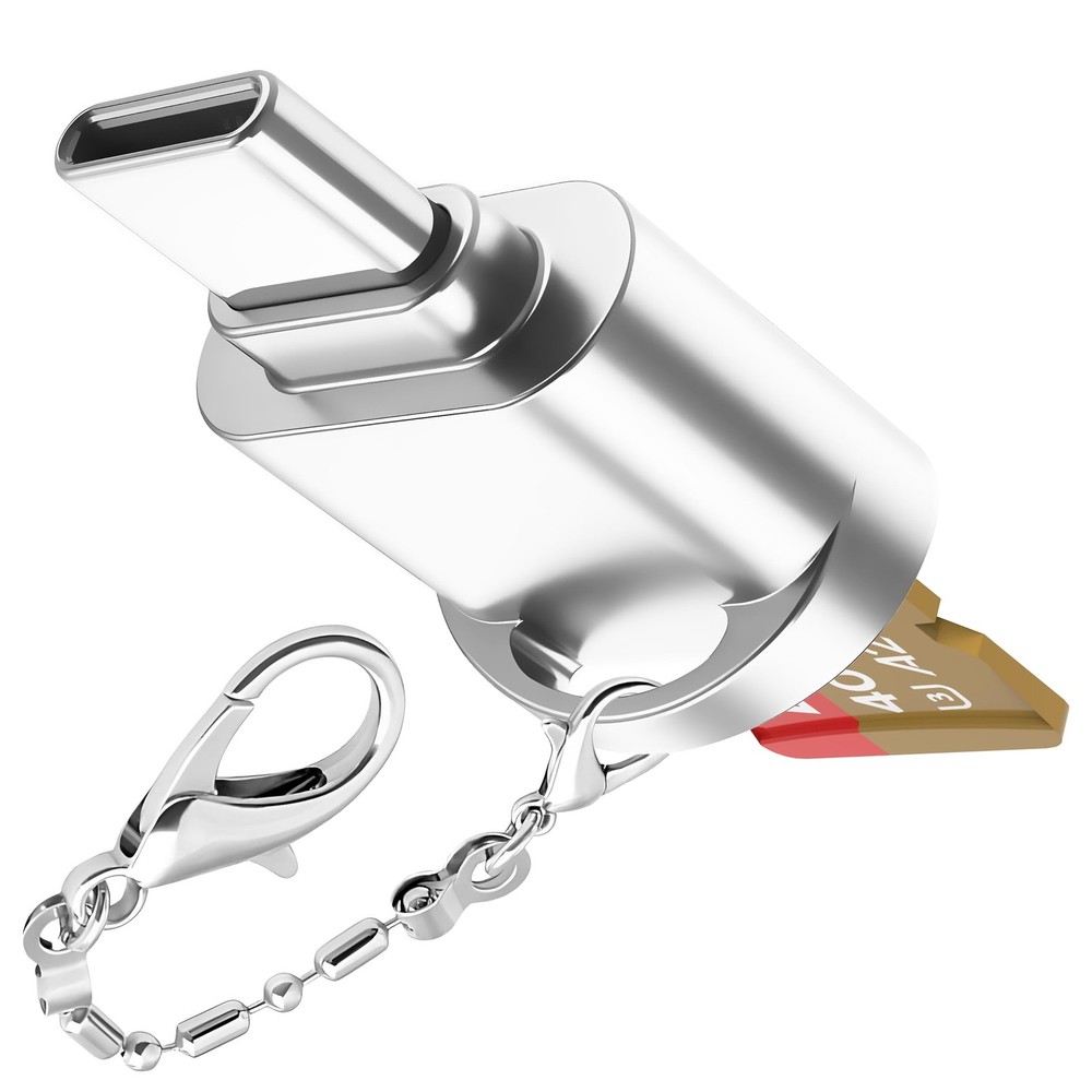 USB C Micro SD Card Reader for Android Phone, Camera, Laptop Shiny Silver