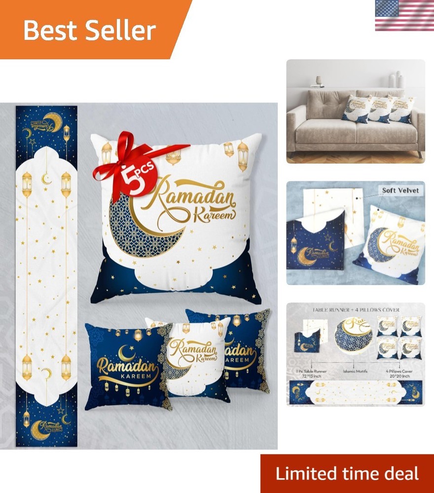Ramadan Table Runner Set - 4 Ramadan's Pillow Covers 18x18- Ramadan Decoratio...
