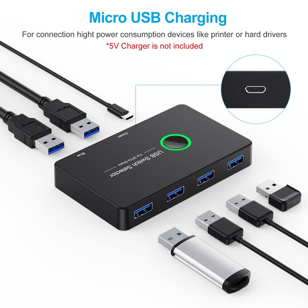 USB 3.0 Switch, USB Switcher 2 Computers Share 4 USB for PC Mouse Keyboard Pr...