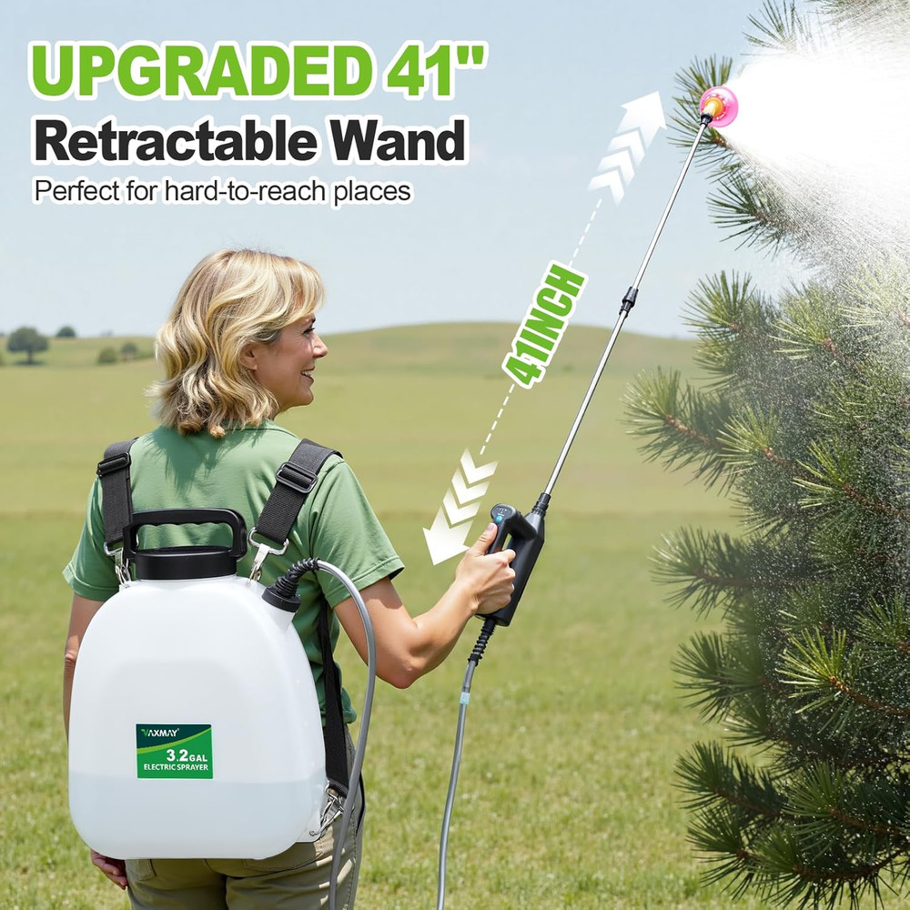 Battery Powered Sprayer 3.2 Gallon, Backpack Sprayer with 3 Adjustable Forces, B