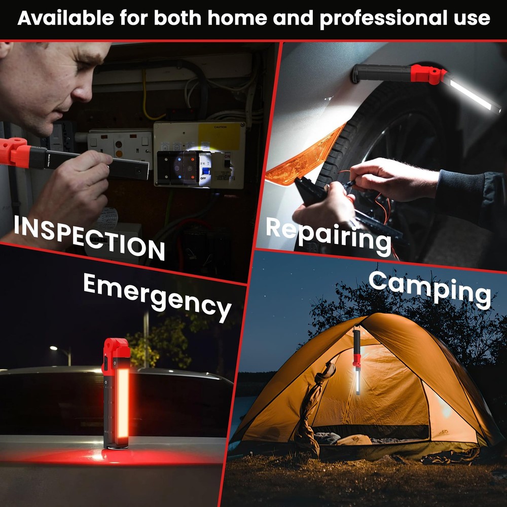 Rechargeable LED Work Light Magnetic Foldable Flashlight with Hook 3 Modes