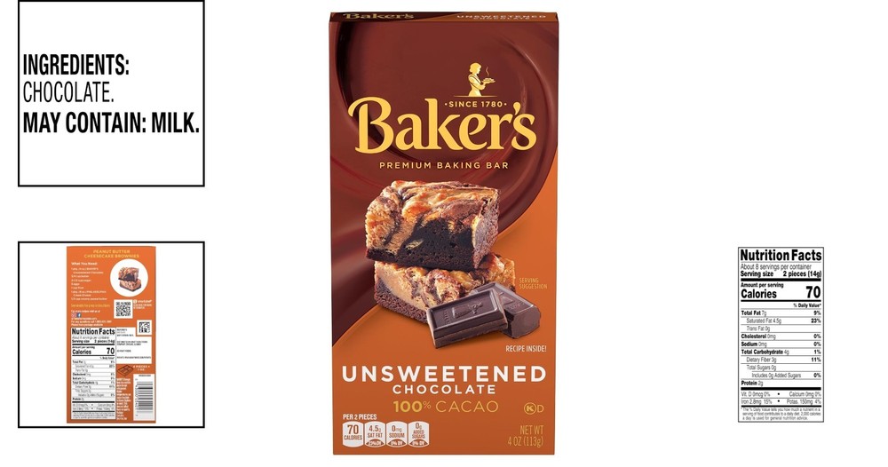 4 oz Baker's Unsweetened Chocolate Bar - Elevate Your Baking Experience