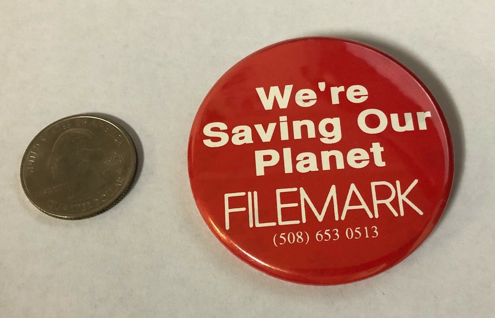 Filemark We're Saving Our Planet Advertising Button Pin