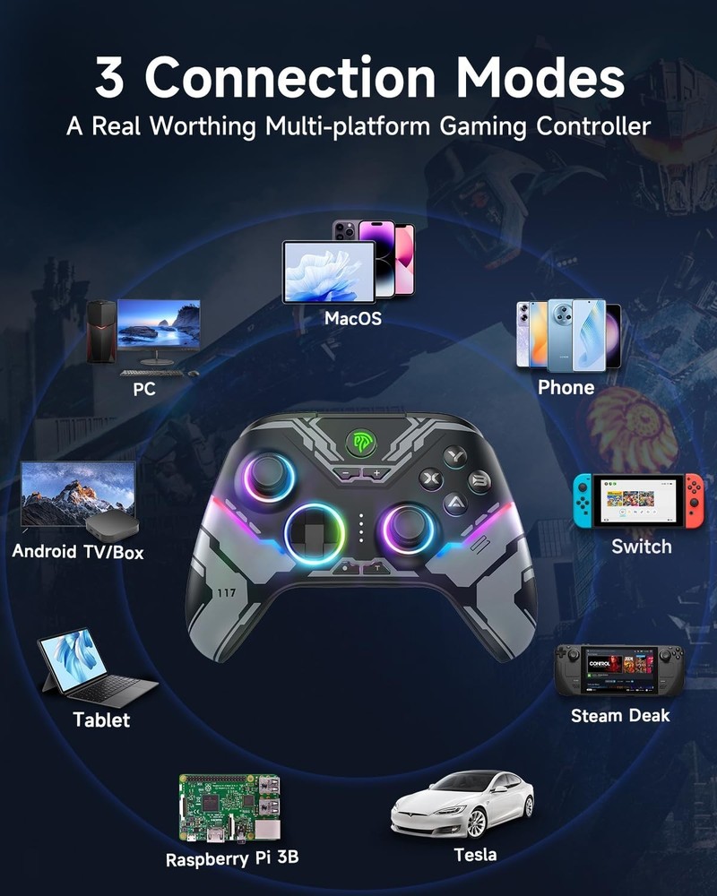 X15 Wireless Gamepad for PC, Switch & Android - RGB, Ergonomic & Customizable