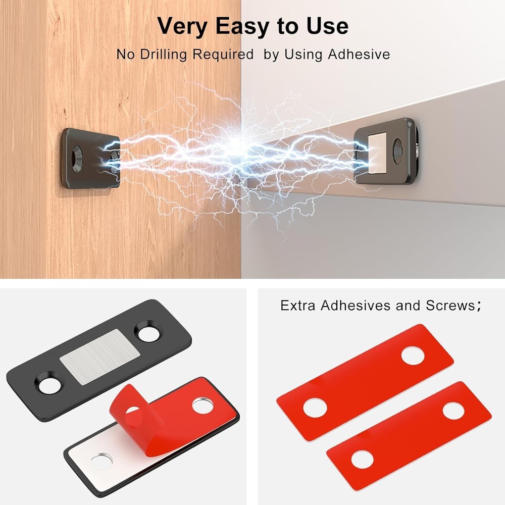 Ultra Thin Magnetic Cabinet Catch 4 Pack - Strong Adhesive Closure Solution