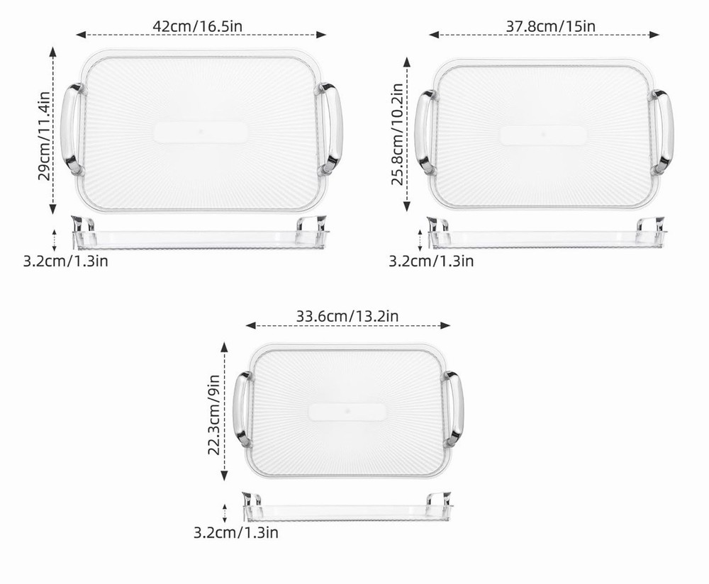3 Pack Serving Tray Platters with Handles, Stackable Reusable Transparent