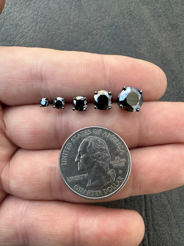 Black Moissanite Screwback Stud Earrings Oxidized 925 Silver 3-8mm Passes Tester