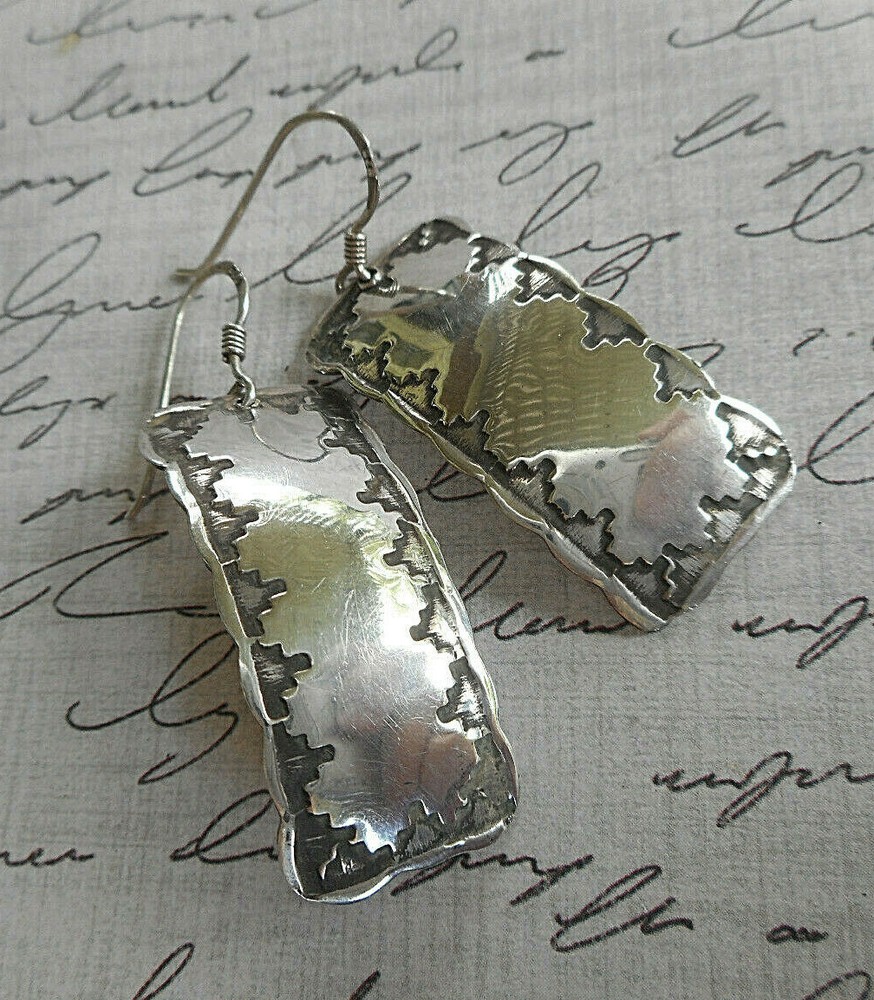 Kathy Lee Thomas KLT Sterling Silver Pressed Design Dangle Earrings E32-K1