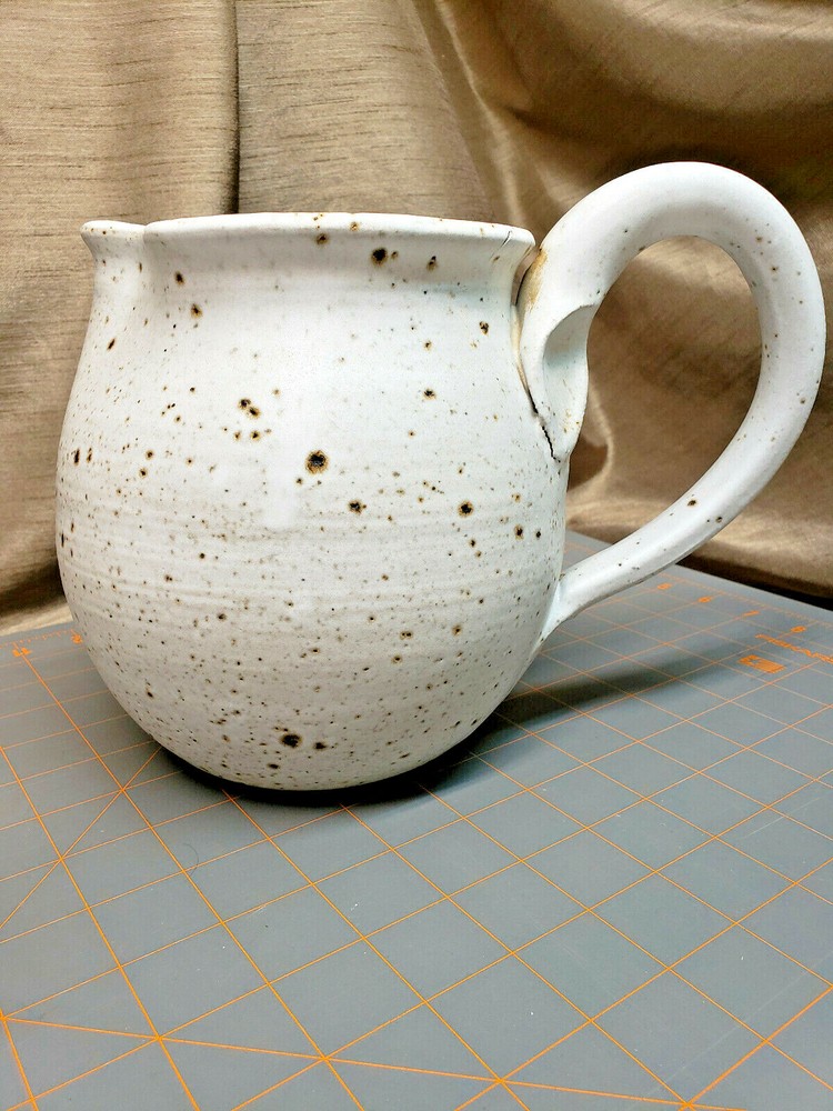 Flower Pottery Stoneware Pitcher unmarked wave big handle