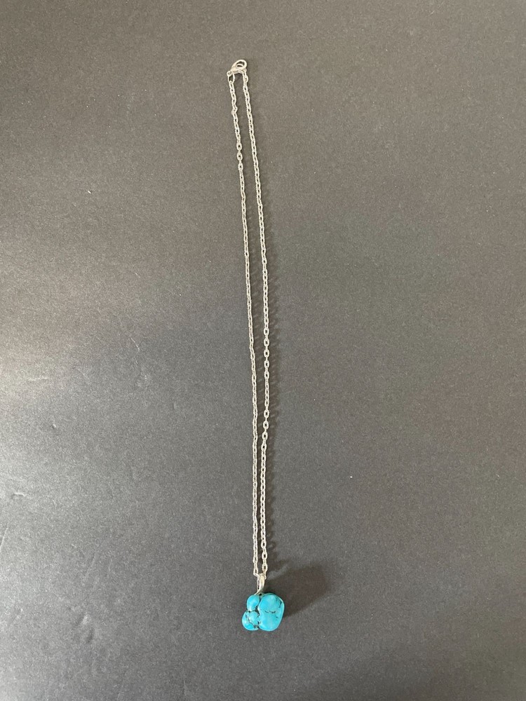 Turquoise Nugget Silver Tone Necklace