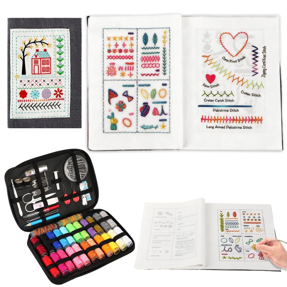 Embroidery Stitch Book Kit - Portable with Multiple gray
