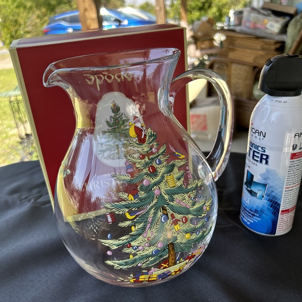 Spode Christmas Tree Glass Pitcher with Handle, 96oz., NEW!