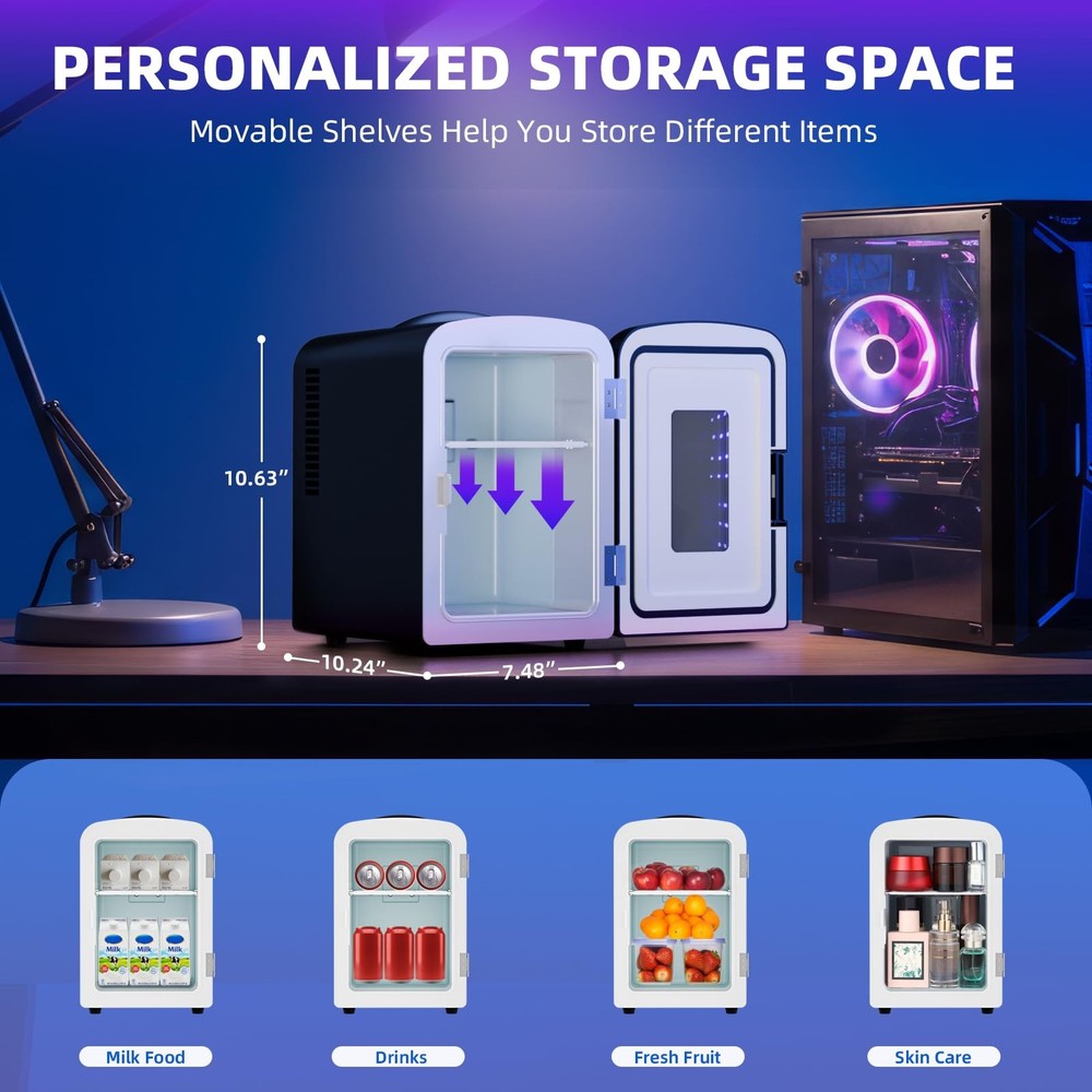 Mini Compact Refrigerator with Gaming Light, 4L Capacity/6 Cans