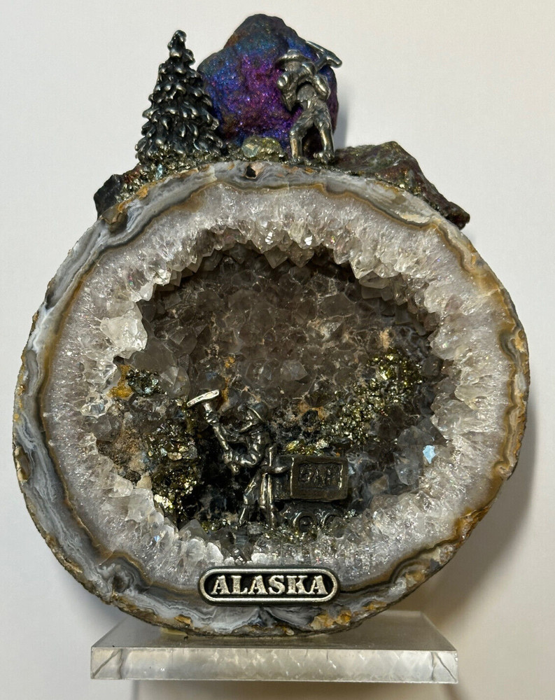 Geode Sculpture ALASKA Gold Mining scene
