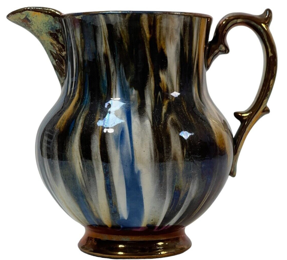 5.5" Mid 19th C British Marbleized Multicolor Copper Luster Pitcher Creamer