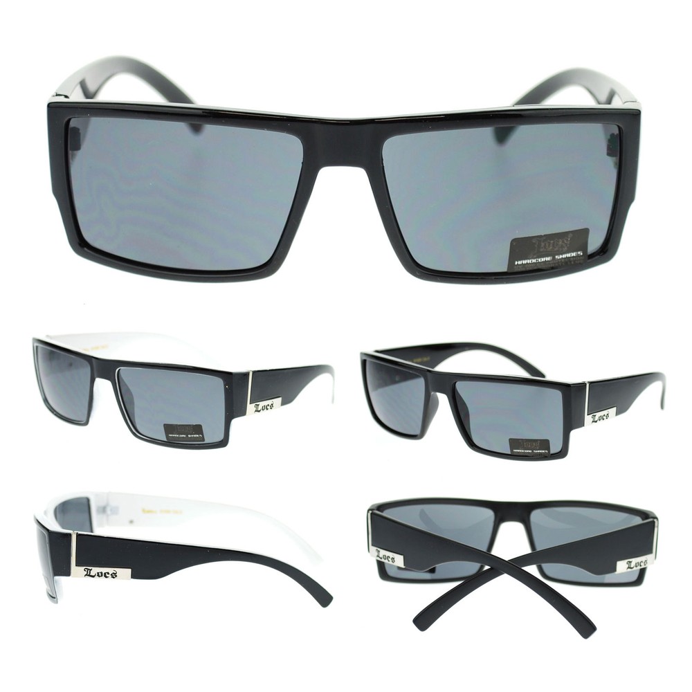 Locs Black Mens Hardcore Gangster Rectangular Plastic Biker Sunglasses