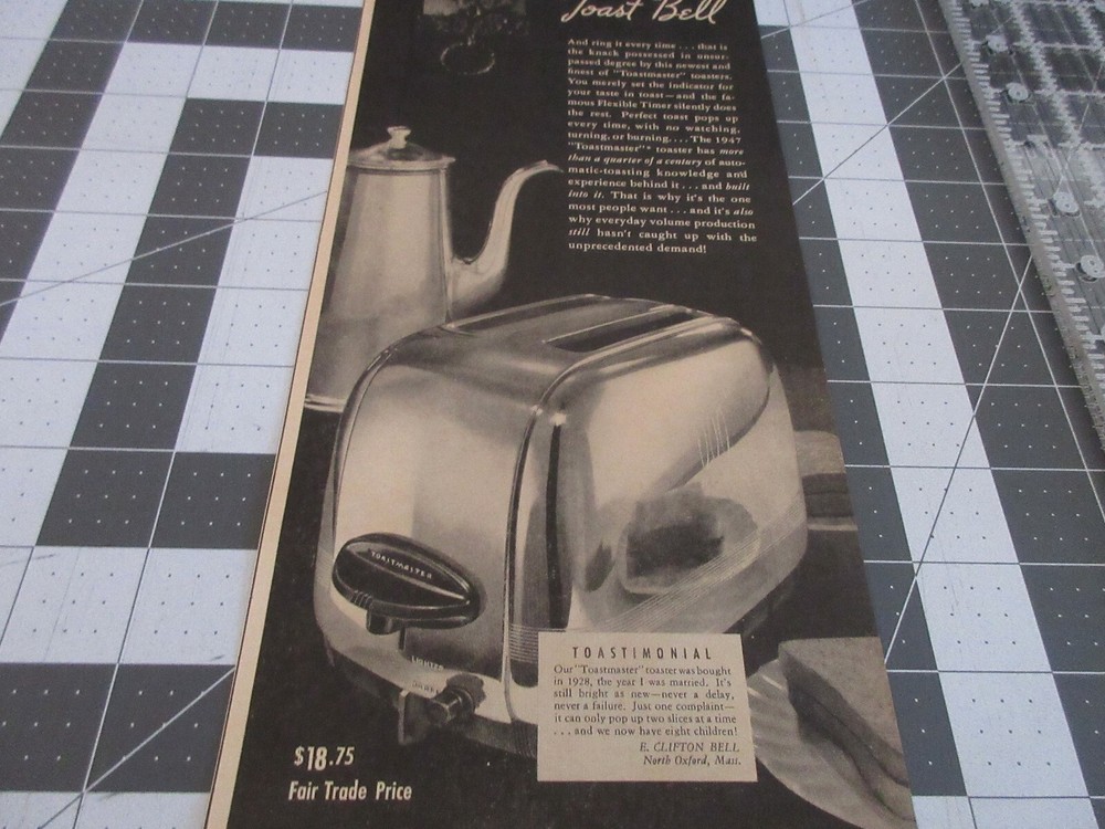 1947 Toastmaster Automatic pop-up Toasters, Print AD