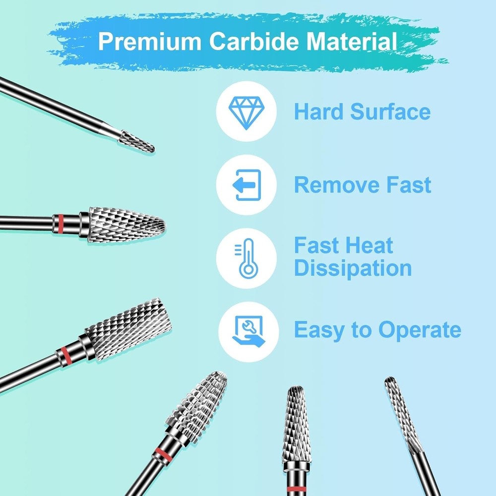 6Pcs Nail Drill Bits Set Professional, 3/32'' Electric Nail Drill Bits for