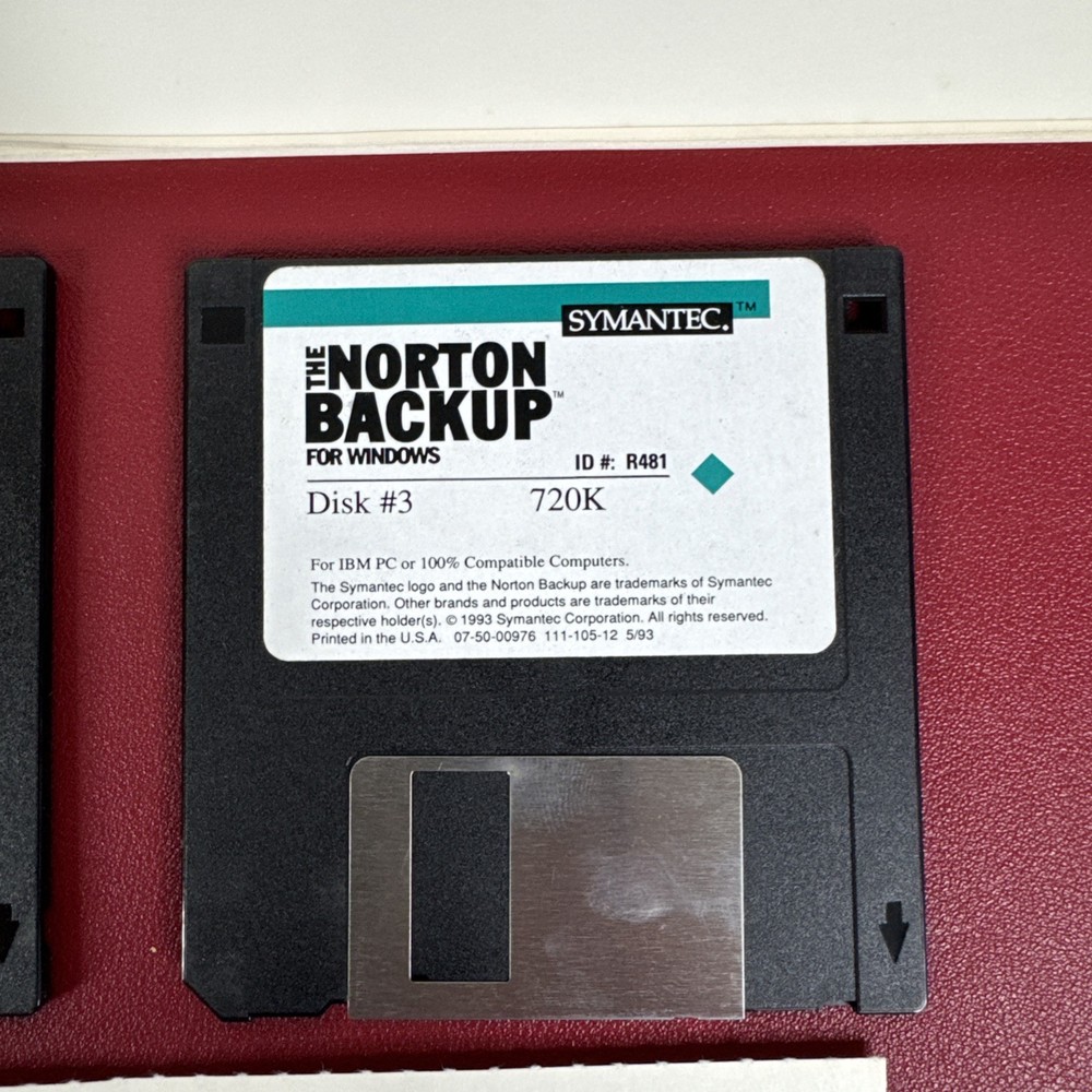 Symantec Norton Backup for Wndows DOS IBM Software 3.5" Disk