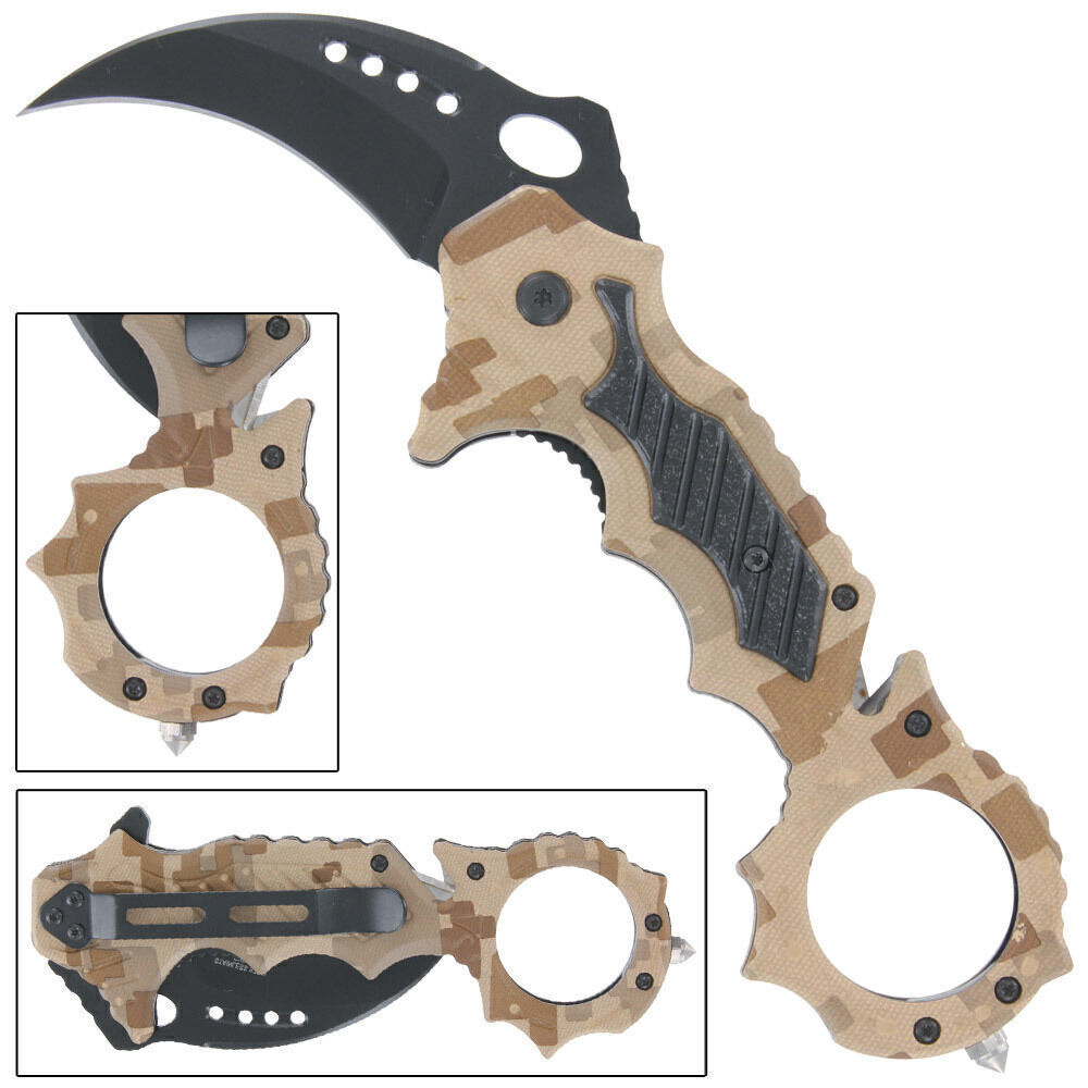 KARAMBIT Spring Assisted Tactical Folding Knife Emergency Blade Pocket Open
