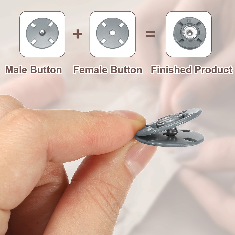 10 Sets Sewing Snap Buttons, Press Buttons Snap Fasteners 25mm, Gray