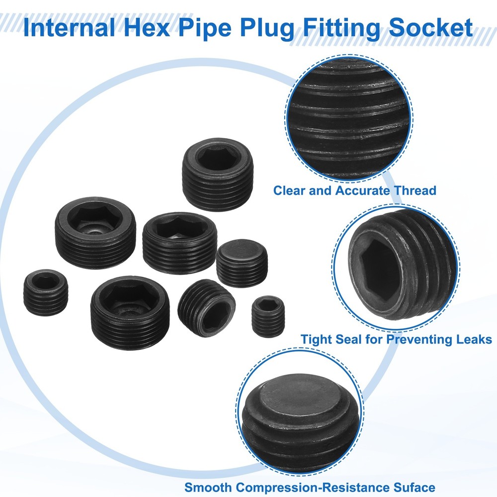 5Pcs PT 1/2 Carbon Steel Male Thread Internal Hex Pipe Plug Fitting Socket