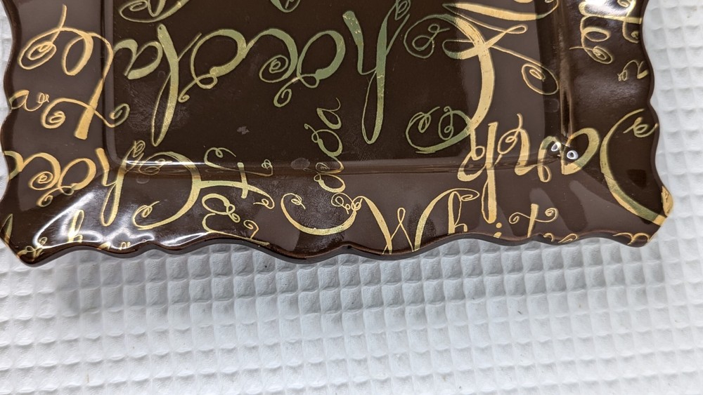 Ambiance Collection Chocolate Script Plate Dessert Sandwich Brown Gold Writing