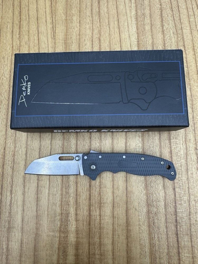 Demko AD20.5 Shark Lock Folding Knife AUS10A Stonewashed Blade Black Grivory