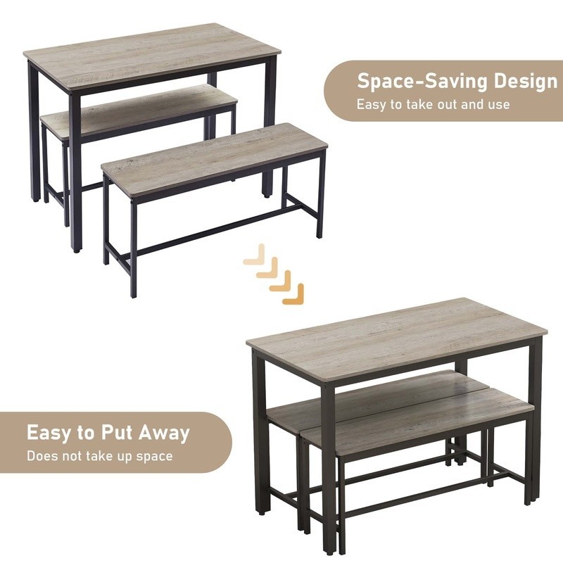 3 Piece Dining Table Set Space Saving Design 4 Modern Style Kitchen Benches New