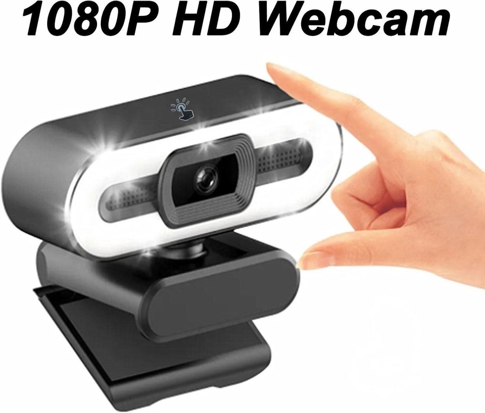 1080P Webcam with Light, USB Webcam for PC with Microphone & Privacy Cover.