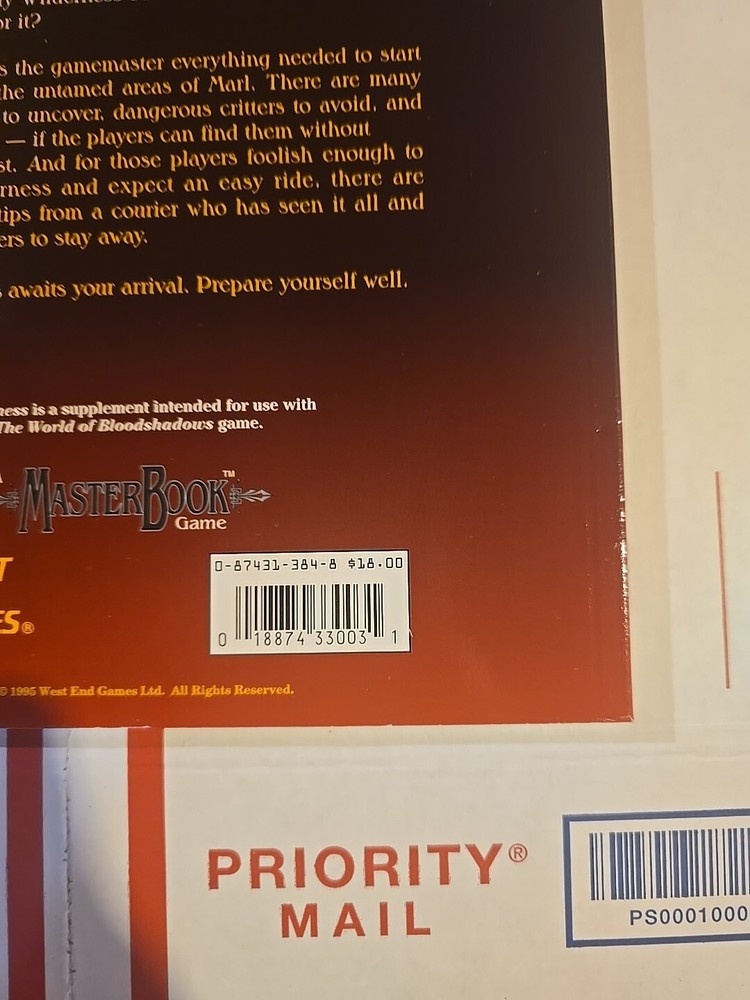 Bloodshadows - Wilderness, MasterBook system, West End Games, Never Used