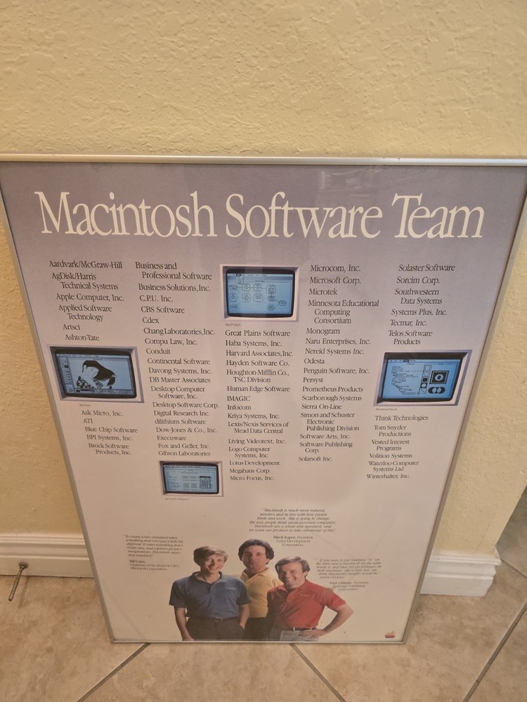 Vintage Original Apple Macintosh Software Team Framed Poster 1984 Apple Computer