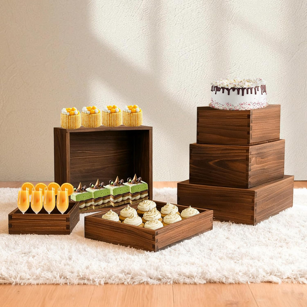 6-Pack Rustic Wood Display Risers for Cakes, Cupcakes, and Buffets