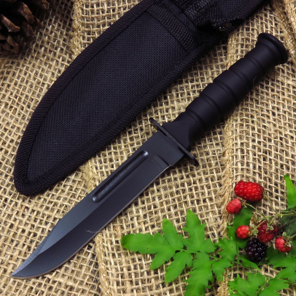 FIXED-BLADE SURVIVAL KNIFE | 7.5" Small Black Rubber Handle Tactical Combat EDC