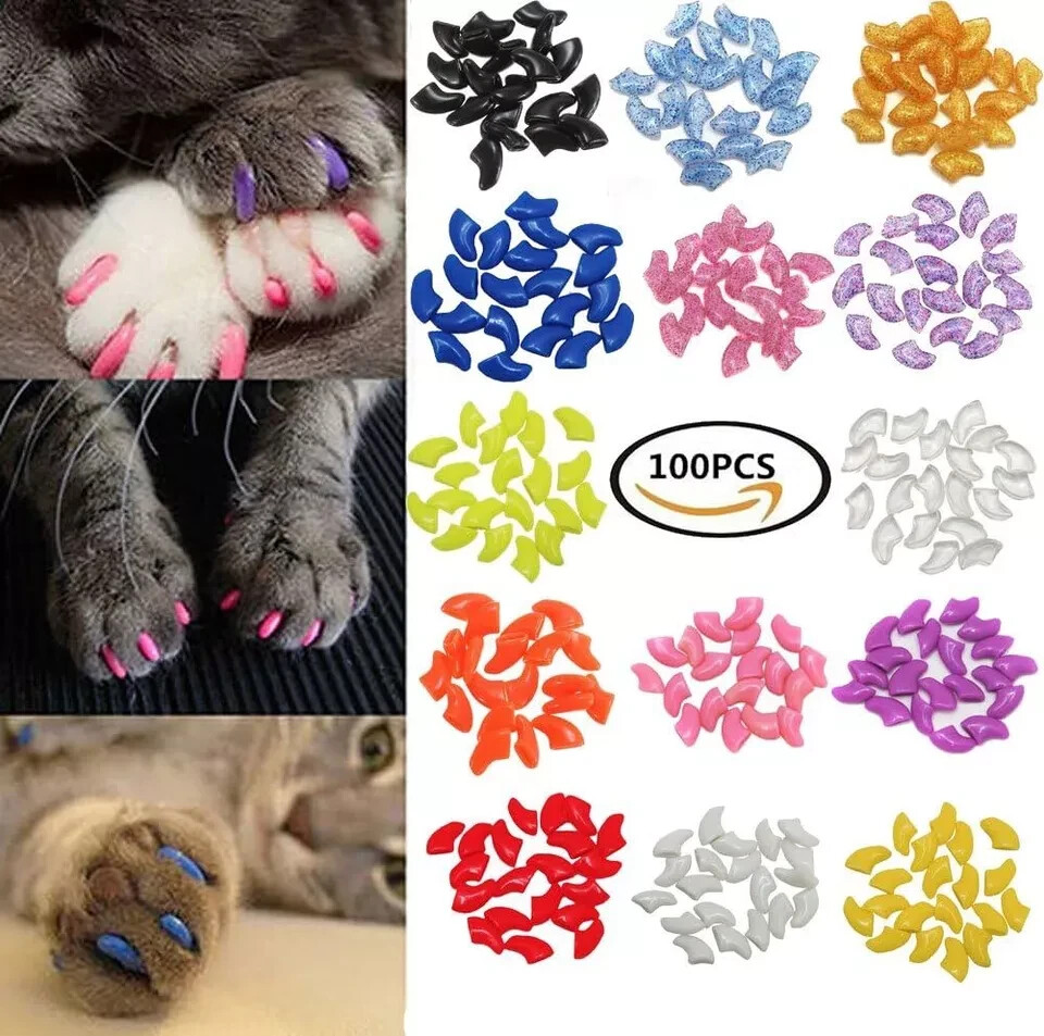 VICTHY Cat Nail Caps, 100pcs Medium Size 5 Colors with Glue Small, Multicolor