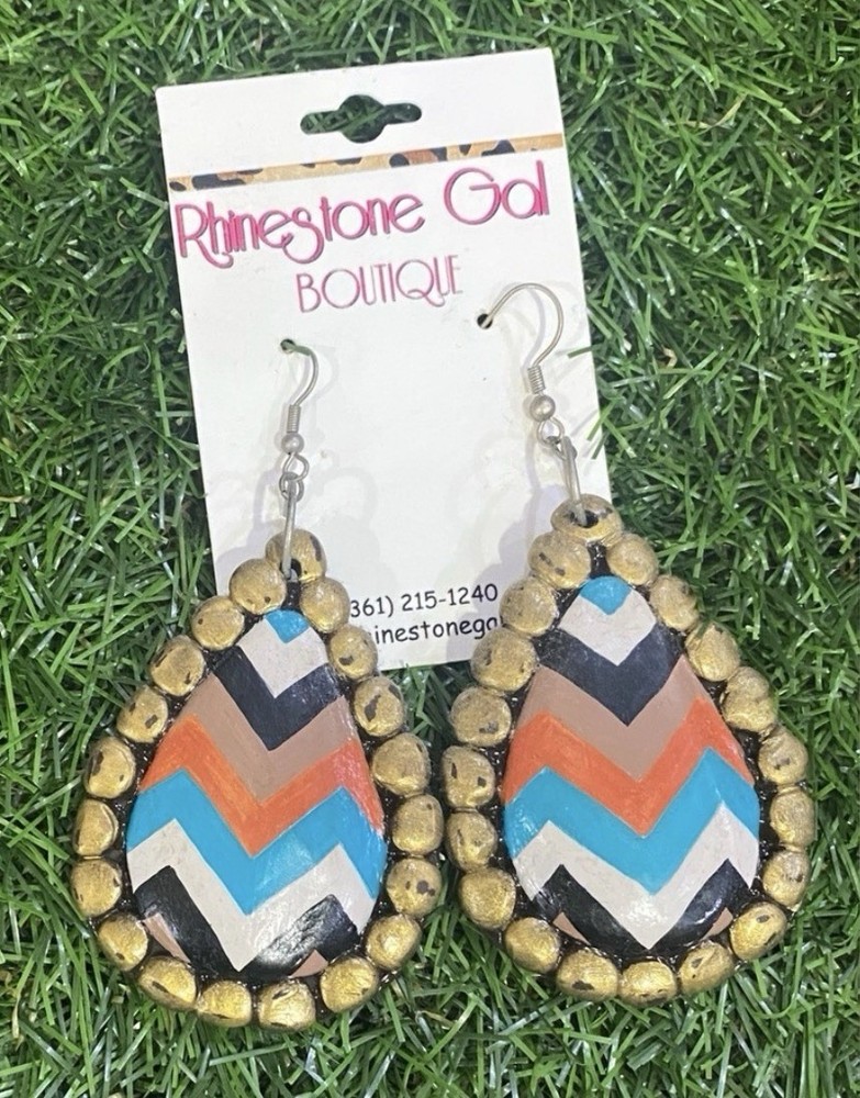 Handmade Clay Chevron Teardrop Earrings – Bold & Boho