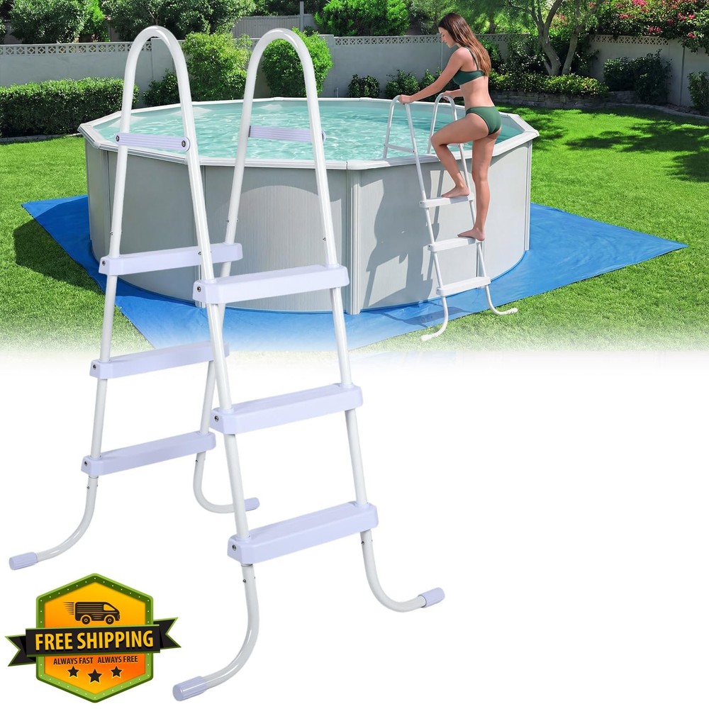 Threlaco White Pool Ladder, 42", Steel Frame, Non-Slip Steps