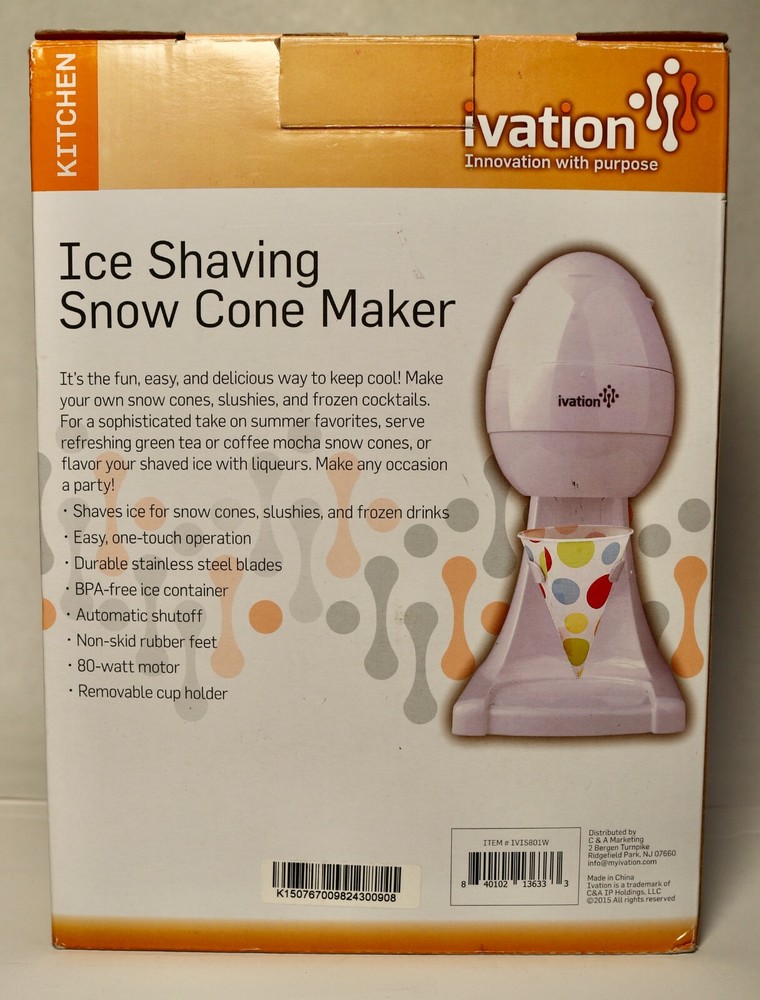 Ivation Shaved Ice and Snow Cone Machine, 120V, White