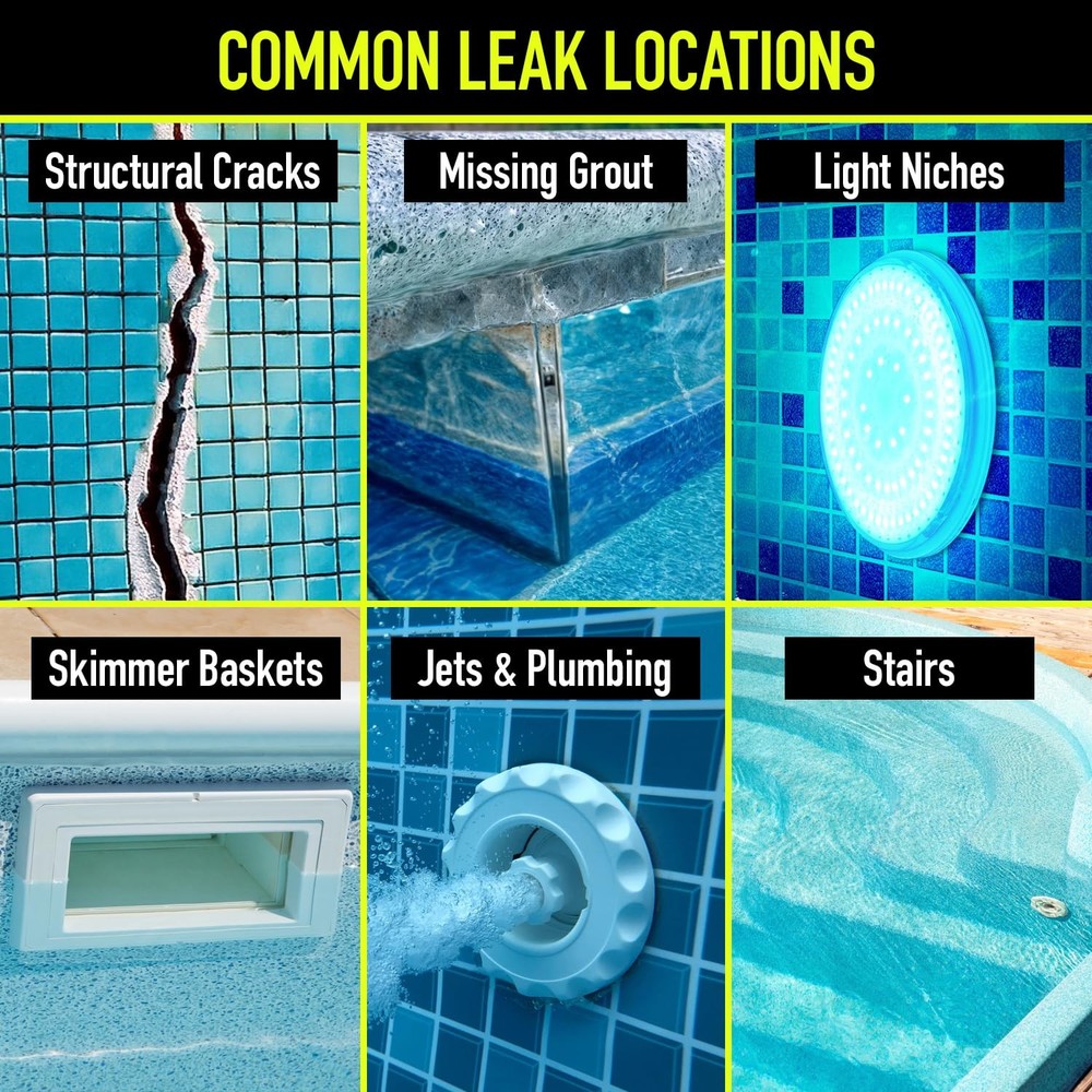 Pool Leak Detection Dye Kit 8 OZ Fluorescent Yellow 2 Precision Applicators