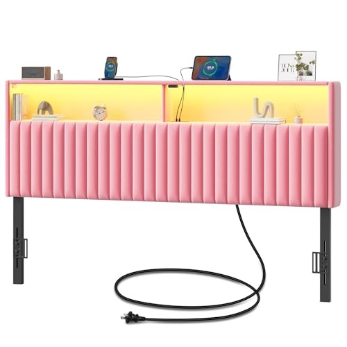 Headboard for Size Bed with Storage, Head Board with USB & Type C King Pink