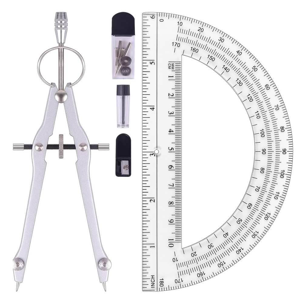 Unjoo Compass and Protractor Set, Professional Drawing Compass Tool, Metal Co...