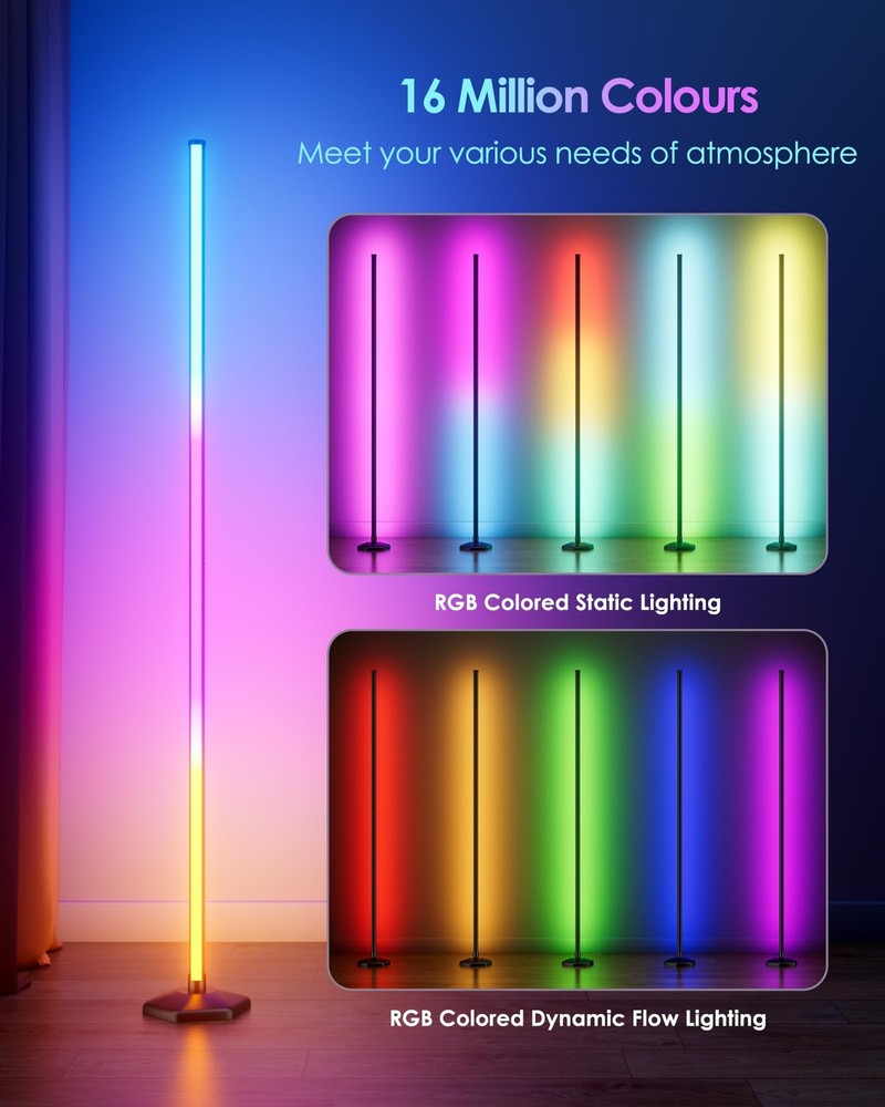 2PCS Corner Floor Lamp, 65" RGB Color Changing Mood Light with Remote Control...