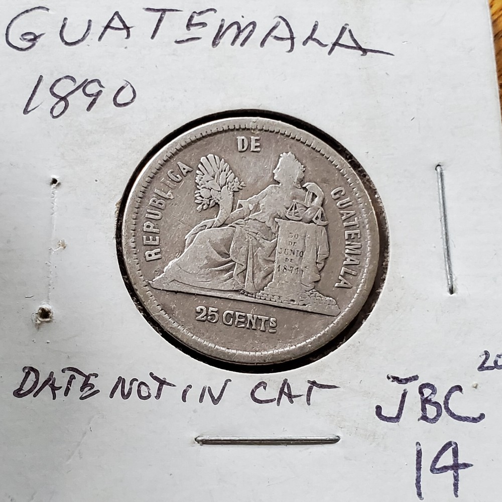 1890 GUATEMALA 25 CENTAVOS SILVER    JBC14