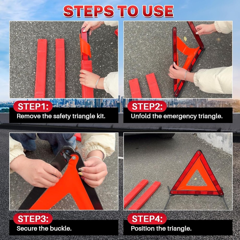 3 Pack Reflective Warning Triangles, Foldable Roadside Emergency Safety Kit